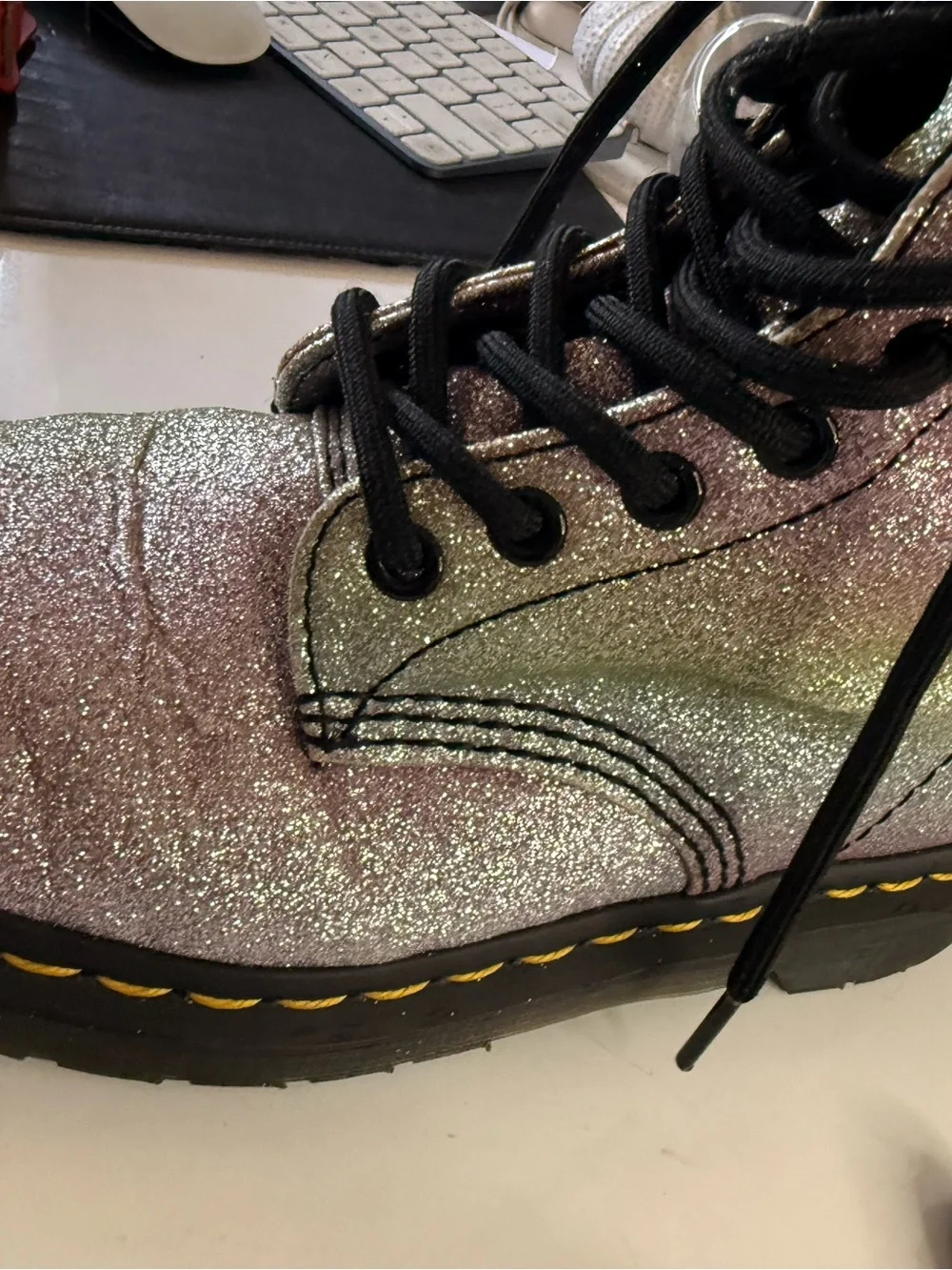 Dr. Martens Iridescent Glitter Lace-Up Ankle Boots